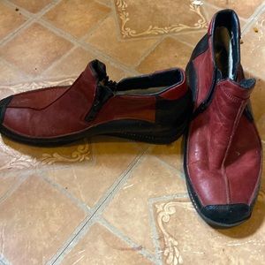 Red leather ankle boots